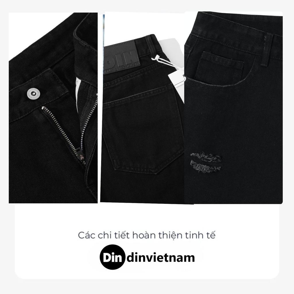 Quần Short Jean Nam DIN, Quần Bò Đen Rách Nhỏ Form Trên Gối, Chất Cotton Thoải Mái Dễ Phối Đồ JD388