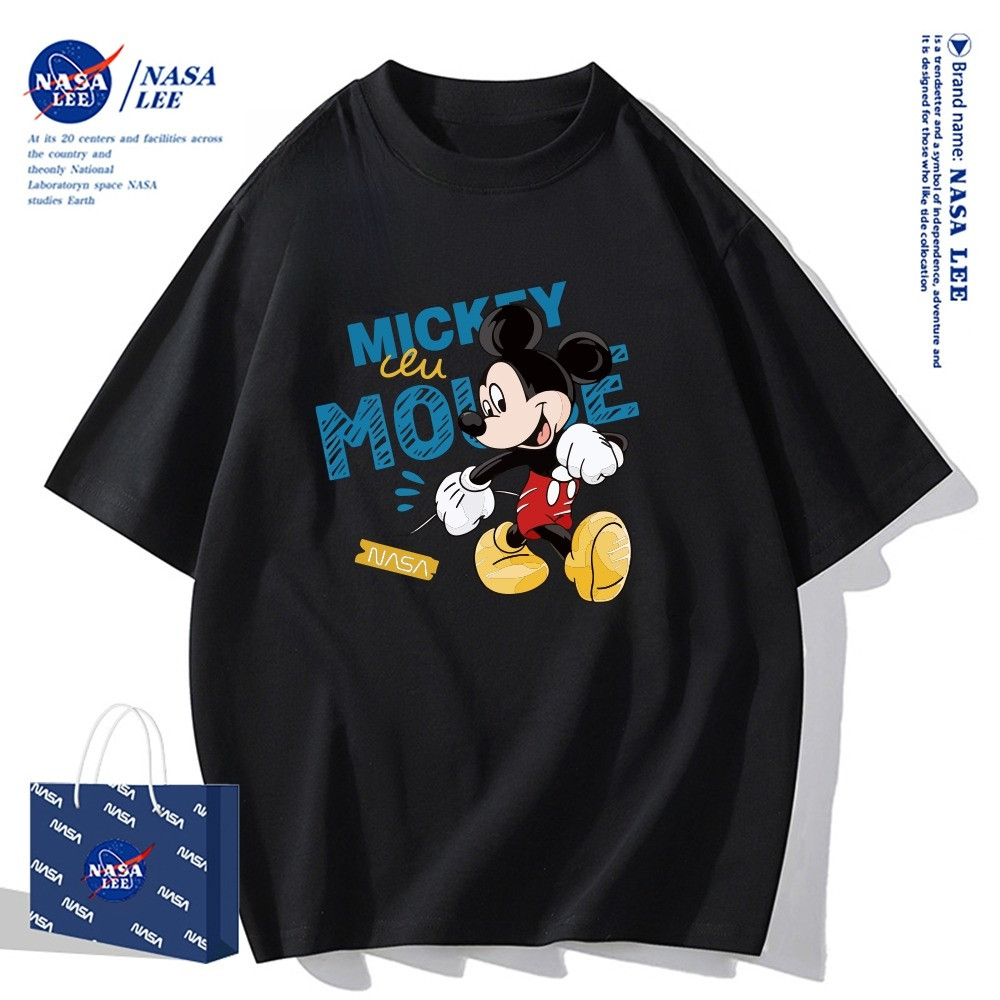 （Giao hàng 24h）Angela Áo thun cổ tròn Mickey Mouse x NASA 2026 100% cotton, form rộng, phong cách cổ điển Mỹ#2