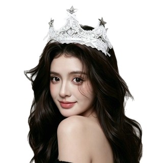 Siêu Cổ Tích Công Chúa Ngọt Ngào Bầu Không Khí Lông Trắng Bóng Vương Miện Mũ Phụ Kiện Tóc Tiệc Sinh Nhật Cô Dâu Trang Phục Ảnh Phụ Kiện Tóc FYUY