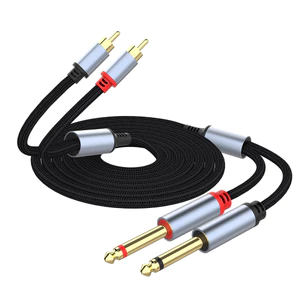 Cáp âm thanh RCA kép 6,35mm sang kép, 1m / 2m / 3m, 1 / 4 ′ Nam đến 2 RCA Nam Bộ khuếch đại Y, Mạ vàng, bện Nylon, dùng cho máy trộn, Bộ khuếch đại, Bàn phím, Đàn Guitar, Loa