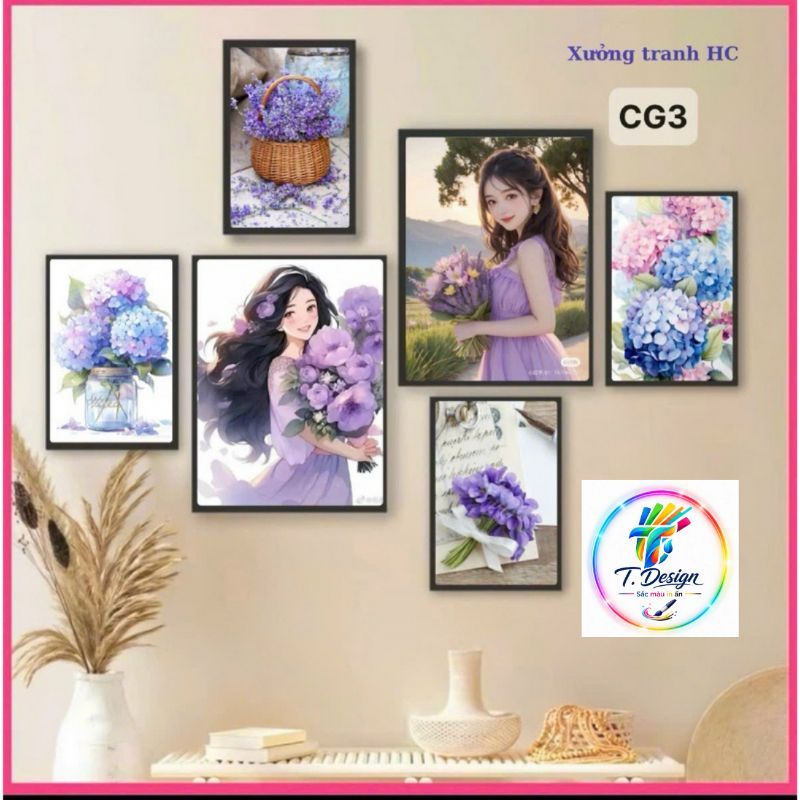 Bộ 6 tranh decor phòng ngủ fomex 5mm, đi kèm băng keo lụa bóng dễ dàng trang trí.