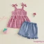 2 Bộ Trang Phục Mùa Hè Cho Bé Gái Áo Nơ Không Tay + Bộ Quần Short Denim