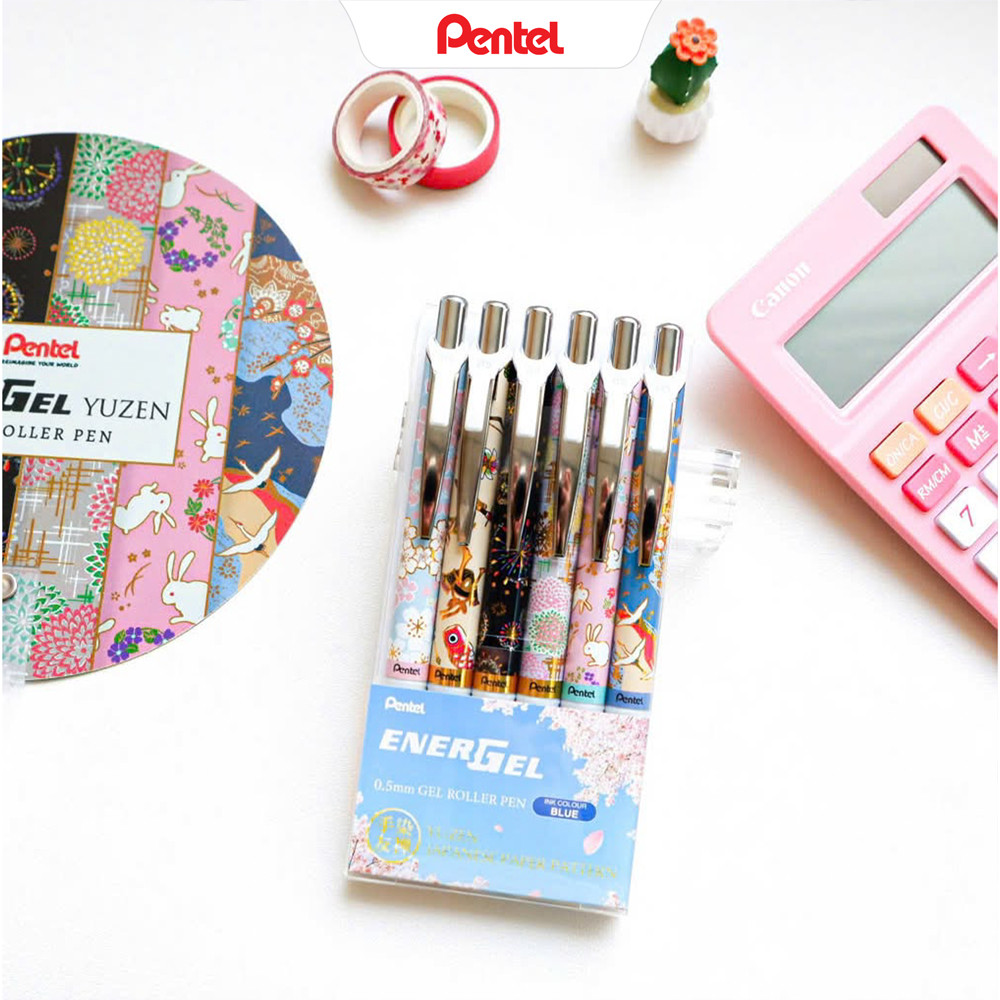 Bút gel Pentel Energel Yuzen 0.5mm bút viết cao cấp dành cho học sinh thiết kế hoa văn Nhật tinh tế