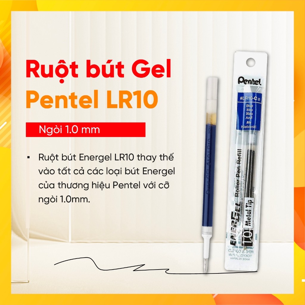 Ruột bút ký Pentel Energel LR10 ngòi 1.0mm 3 màu mực chính hãng