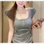 Áo thun đeo vai nhỏ có viền nấm hai lớp dành cho nữ Slim-fit Slimmer Look Pure
