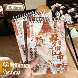 ENWEI 40 Cái [Mơ về dòng Jiangnan] Nhãn dán phong cảnh Chó dễ thương Bộ sưu tập ao sen Chợ sách