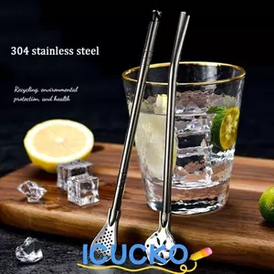 ICUCKO 2 / 4 Chiếc Thìa Ống Hút Uống Bằng Thép Không Gỉ, Dễ Dàng Vệ Sinh Bombilla Bầu Yerba Mate Lọc, Bền Có Thể Giặt Được Có Thể Tái Sử Dụng Với Bàn Chải 2 TRONG 1 Ống Hút Thìa Thanh Phụ Kiện
