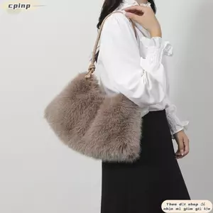 Túi đeo vai CPINCP, Túi xách sang trọng mềm mại, Túi Tote màu trơn lông thú dung tích lớn thanh lịch
