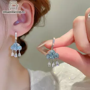 Nhíp 1 Đôi Bông Tai Đám Mây Dễ Thương Pha Lê Xanh Mưa Mây Thả Bông Tai Thẩm Mỹ Kawaii Zircon Tai Bule Bông Tai Năm Mới Quà Tặng Trang Sức VN
