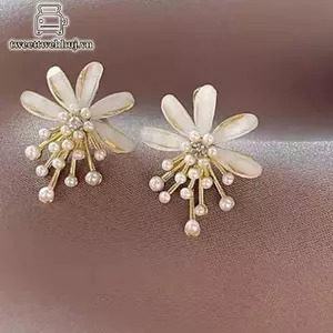 Nhíp Hoa Thời Trang Ngọc Trai sel Thả Bông Tai Nữ Trang Sức Cưới Dự Tiệc Phụ Kiện VN