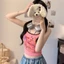 Dopamine Graffiti Sling Với Miếng Lót Ngực Phong Cách Ngắn Hot Girl Áo Vest Giảm Tuổi