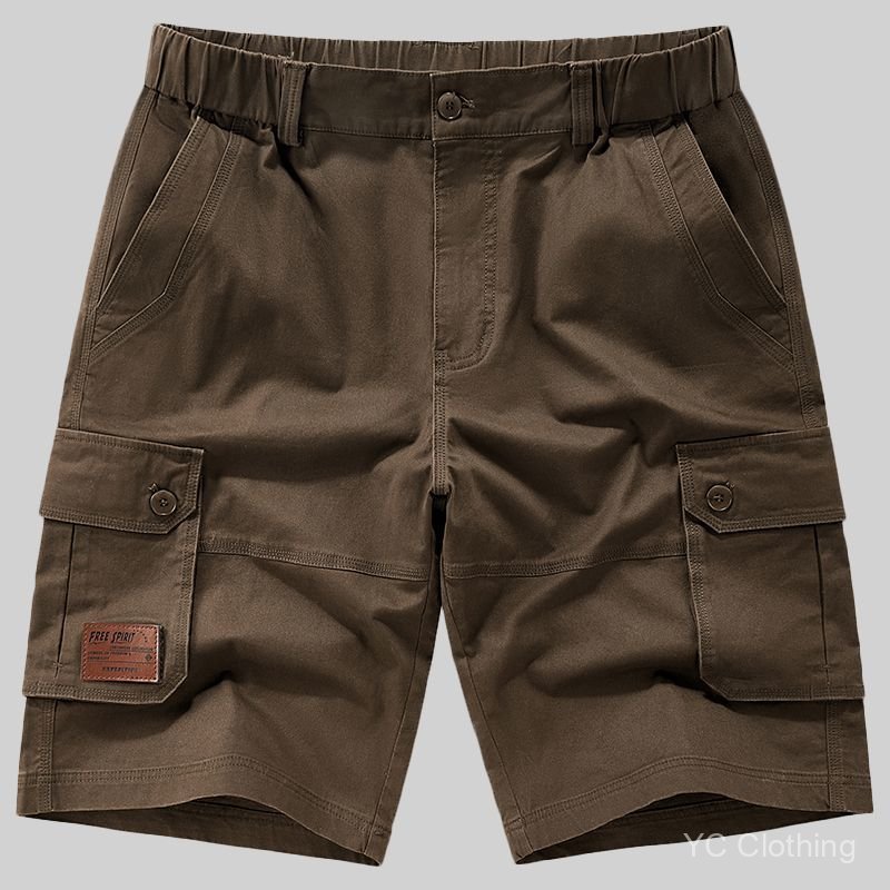 Quần short cotton nhiều túi mùa hè dành cho nam, quần dài vừa phải dáng rộng, quần short eo co giãn cỡ lớn 8EAO