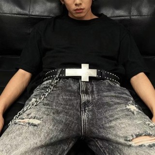 Thắt lưng chéo BRBRAA Punk, Thắt lưng đinh tán Gothic Y2K, Da PU hợp thời trang Retro Hip Hop Dạo phố Thắt lưng cho nam nữ Quần jean