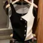 Mùa Hè Tương Phản Màu Sắc Camisole Top Sang Trọng Vai May Pháp Nguyên Chất Desire Phong Cách Bên Trong Mặc Bên Ngoài Phù Hợp Với Áo Vest