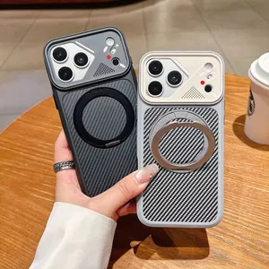 Giá đỡ xoay 360 Hạt điện Sợi Carbon iPhone17 Vòng B từ tính 17Promax Vỏ bảo vệ