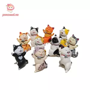 PWSSEND 9 / 10 CÁI Đồ trang trí búp bê mèo, Tượng nhân vật mèo nhiều màu PVC, Đồ thủ công trang trí DIY dễ thương Trang trí nhà cửa