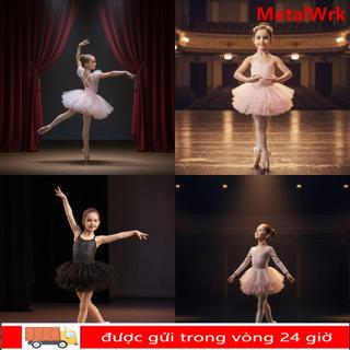 METALWRK Bé Gái Ballet TuTu Đầm, Váy Ba Lê Dài Tay Đính Kim Sa Lấp Lánh Trẻ Em, Đầm Hoàng Tử Chuyên Nghiệp Trang Phục Khiêu Vũ Vũ Mềm Đầm Cổ Tích Tập Gymnastic