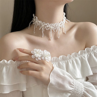 Vòng cổ hạt pha lê hoa trắng lãng mạn phong cách Pháp