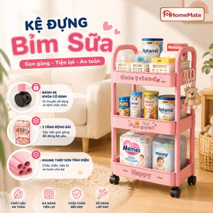 Kệ Đựng Bỉm Sữa HomeMate 3–4 Tầng Có Bánh Xe, Kệ Đựng Đồ Đa Năng Cho Nhà Bếp, Phòng Tắm, Phòng Em Bé