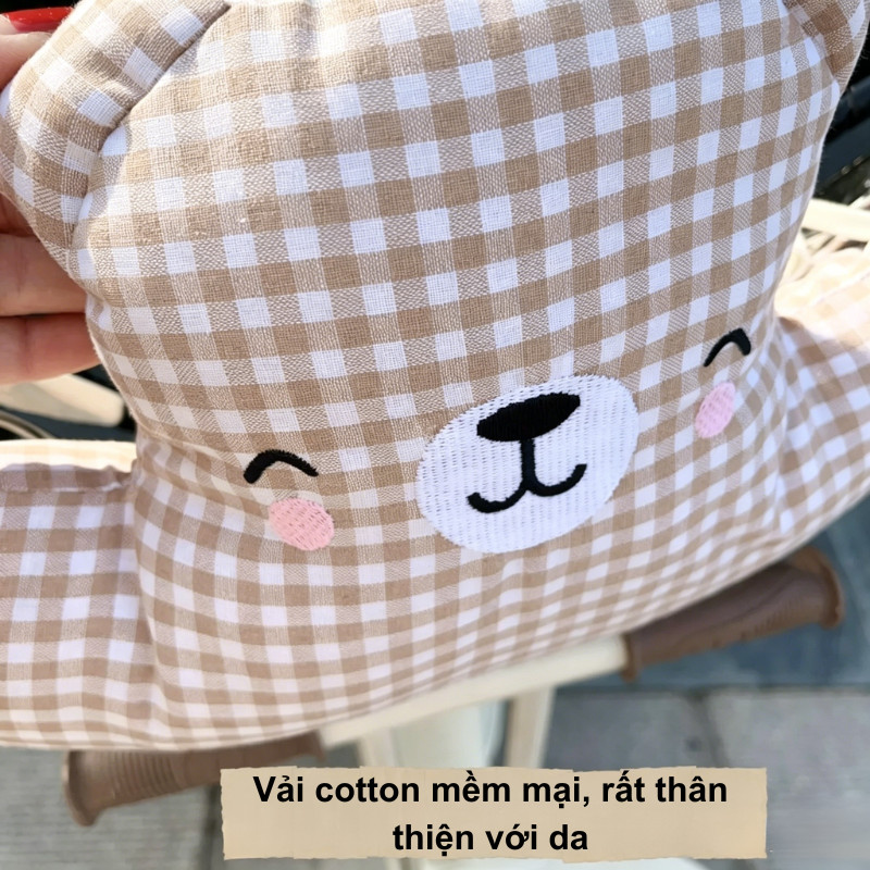 Đệm chống va xe điện cho bé - Gối bảo vệ đầu hình gấu, vải cotton, êm ái dày dặn,an toàn di chuyển