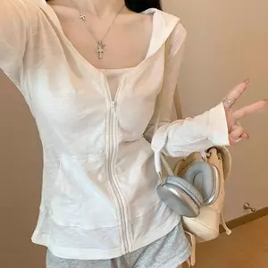 Áo khoác Cardigan nữ dài tay phong cách Hàn Quốc có mũ trùm đầu mùa hè 2026 Slim-Fit