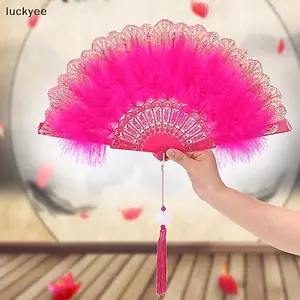 Luckyew Gothic Lông Vũ Gấp Quạt Nhật Bản Ngọt Ngào Cô Gái Cổ Tích Tối Gothic Sân Khiêu Vũ Quạt Tay Có Mặt Dây Chuyền Quà Tặng Trang Trí Tiệc Cưới TQ