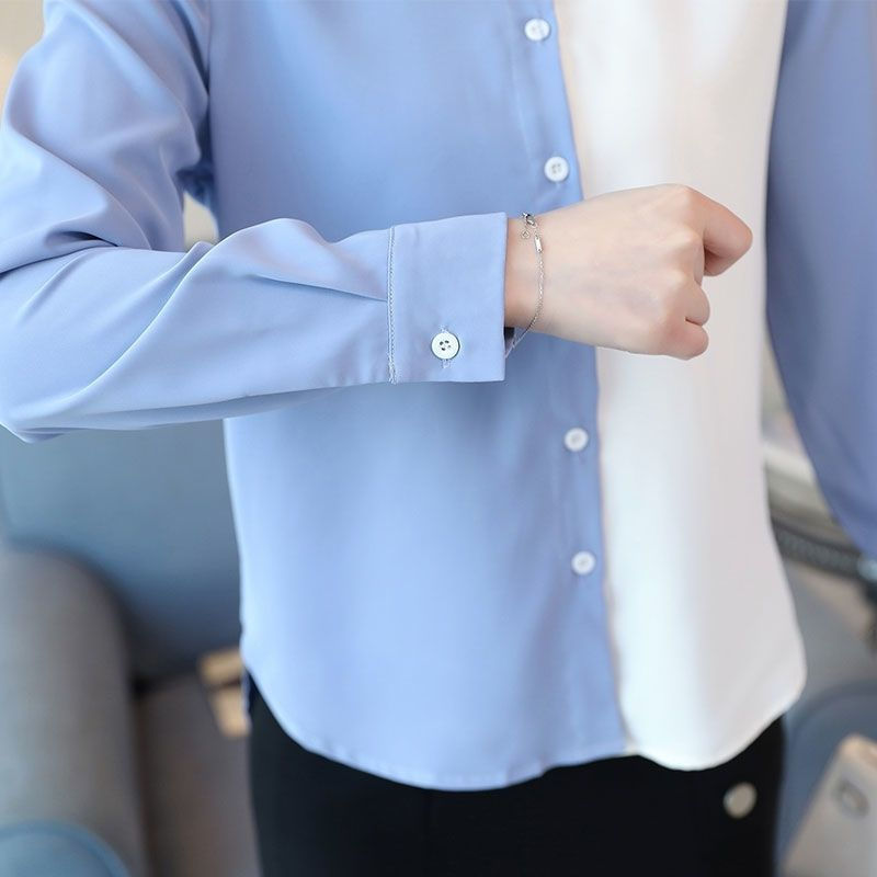 Áo sơ mi nữ cổ chắp vá màu áo sơ mi nữ OL mặc công sở Áo sơ mi công sở nữ
