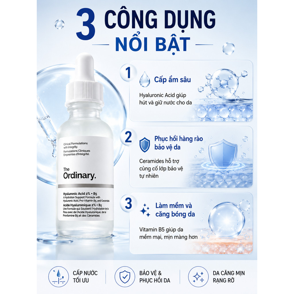The Ordinary Hyaluronic Acid 2% + B5 30ml Chính Hãng | Serum HA Cấp Ẩm Mịn Da