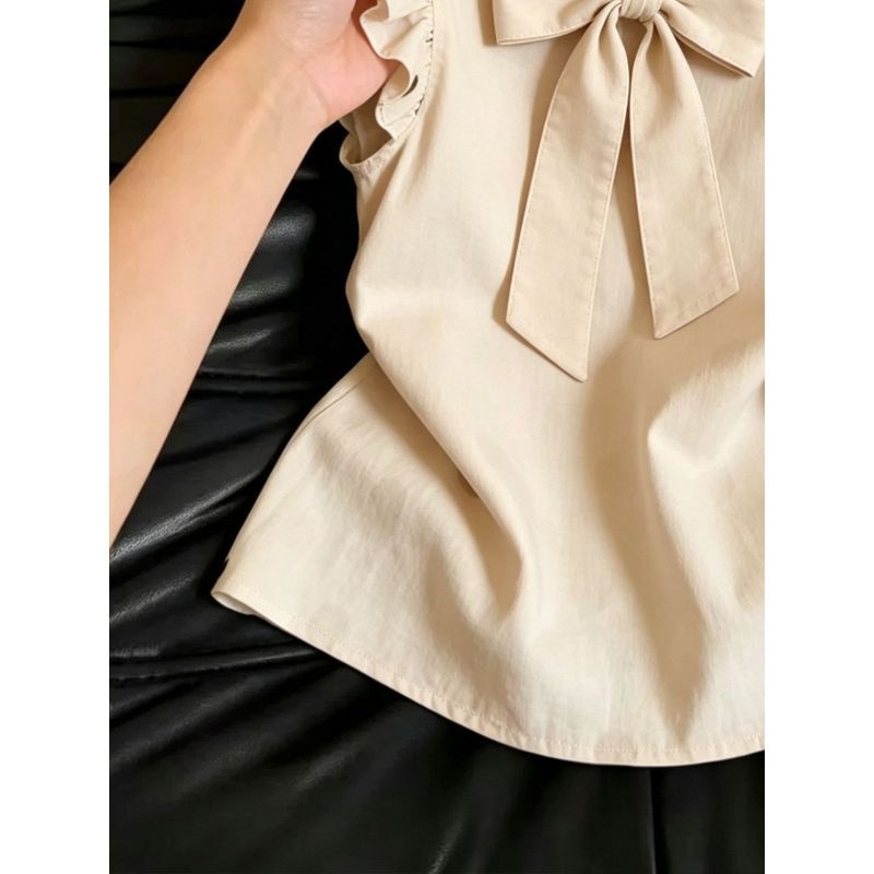 [Thời gian có hạn Seckill] Phong cách nhẹ nhàng Áo sơ mi nơ tay bay nhỏ Áo thun nữ mùa hè Thiết kế phong cách mới Cảm giác buộc dây thời trang hàng đầu