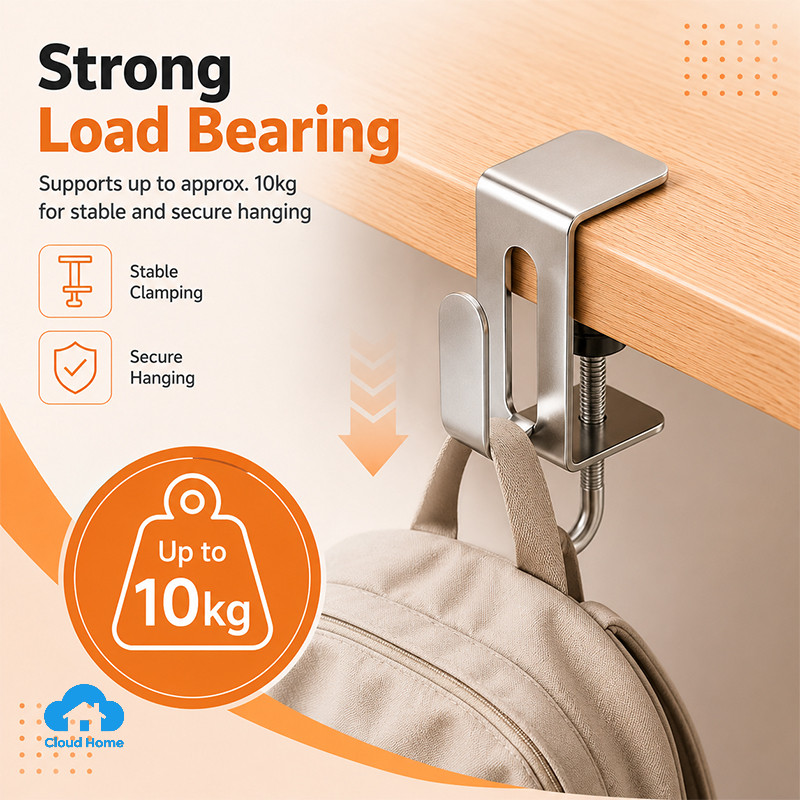 🌤️COD🌤️Móc Đôi Không Đục Lỗ Móc Treo Ba Lô Có Thể Tháo Rời Móc Treo Cạnh Bàn Có Thể Điều Chỉnh 360°