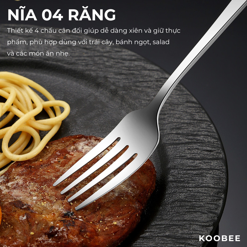 Thìa Nĩa Inox Không Gỉ Cán Dài KOOBEE Phong Cách Hàn Quốc – Muỗng Ăn Cơm, Ăn Canh, Trái Cây, Salad | 130 & 302