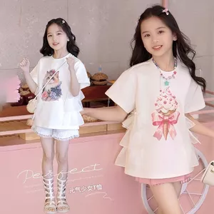 Bé Gái Hoạt Hình Ba Chiều Gạc Tay Ngắn Giữa Lớn Trẻ Em Mùa Hè Thoáng Khí Top 110-160 Kích Thước VIRZ