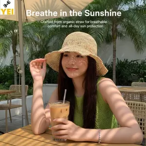 < YEI > Mũ Rơm Cầu Vồng Dệt Tay Nữ Mùa Hè Hàn Quốc Mũ Ngư Dân Thoáng Khí Vành Rộng Cho Dã Ngoại Đi Biển Phiêu Lưu Mới
