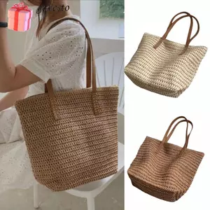 Túi đeo vai đi biển GAVESTO, Túi Tote cầm tay mây, Túi xách dệt kim dung tích lớn dệt thủ công du lịch