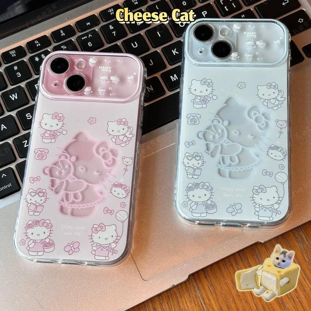 Ốp điện thoại bảo vệ toàn diện ống kính Kitty màu xanh rỗng rỗng cho iPhone 13 14 Xs X 11 12 15 Plus 16 12 11 17 Pro Max