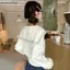 AA Đại Học Phong Cách Hải Quân Cổ Dài Tay Rời Áo Len Hàn Quốc Dệt Kim Cho Nữ VN