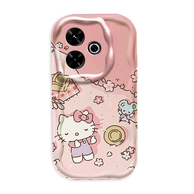 Thích Hợp Cho Redmi 13 12 POCO M6 4G 3D Sóng Mềm TPU Hoạt Hình Kitty Nữ Vỏ Điện Thoại Chống Sốc