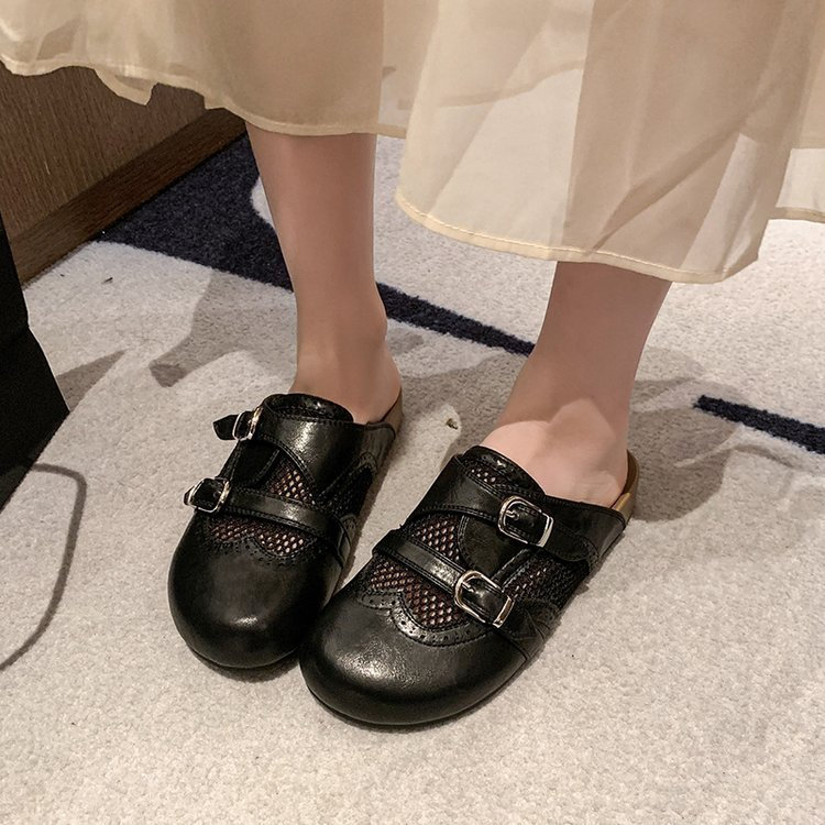 Mùa Hè Phong Cách Mới Lưới Rỗng Thoáng Khí Thường Ngày Đế Bằng Slip-On Muller Dép Dép Thời Trang Thoải Mái Mặc Ngoài Chống Trơn Trượt Mặc