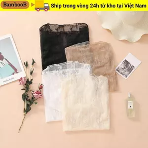 Quần áo nữ BAMBOOB, Áo sơ mi ren dài tay phối cảnh cổ cao nửa cổ cao, Áo sơ mi đáy rỗng trong suốt dành cho nữ