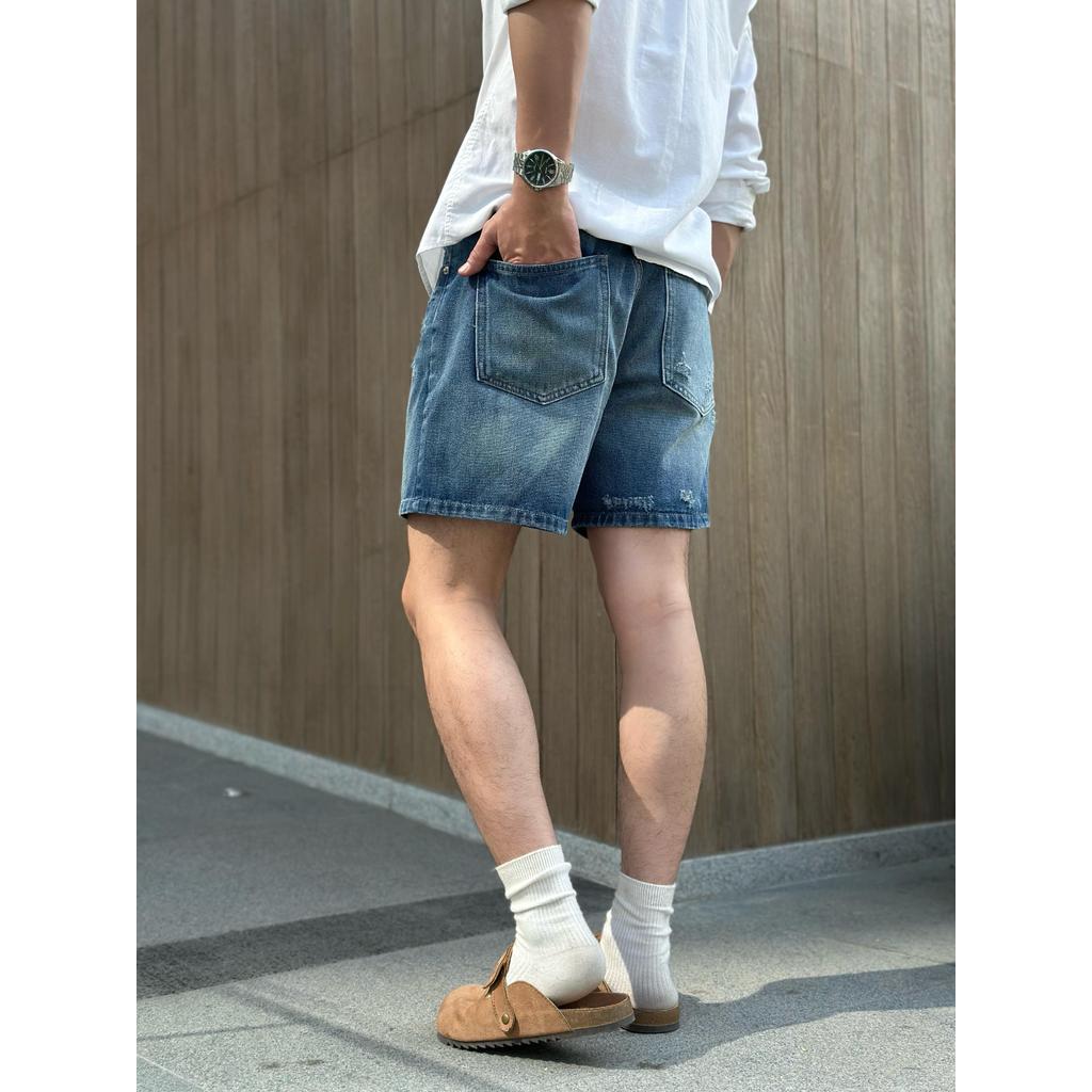 Quần Short Đùi Jean Nam DIN, Quần Bò Xanh Form Trên Gối Thoải Mái Dễ Mặc, Phong Cách Streetwear Cá Tính JD69