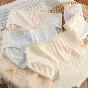 Quần lót Cotton nguyên chất dành cho nữ với họa tiết sọc đơn giản và nơ.