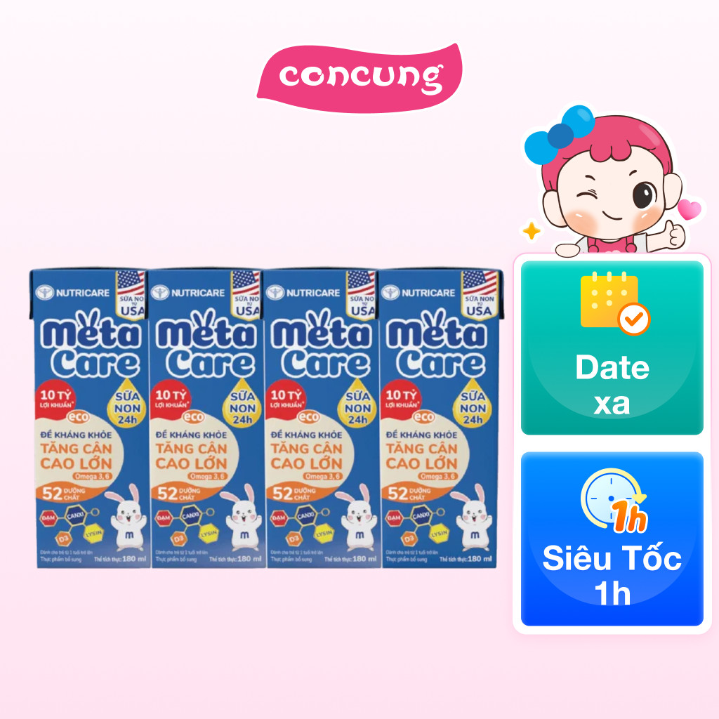 Thùng Sữa dinh dưỡng pha sẵn MetaCare Eco 180ml, Lốc 4 hộp (Từ 1 tuổi)