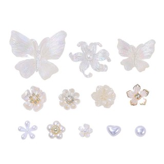 Set Charm Hồ Điệp Ngọc Trai Ánh Xà Cừ ✨🦋 Charm Bướm Trắng Hoa Pha Lê Pearl Luxury Gắn Dép Crocs Siêu Sang Chảnh