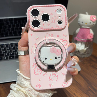 Ốp điện thoại gương xoay 360 độ dễ thương Hello Kitty Cat cho iPhone 17Promax 11 12 13 14 15 16 Pro Max 15Plus Vỏ silicon mềm chống sốc cho nữ