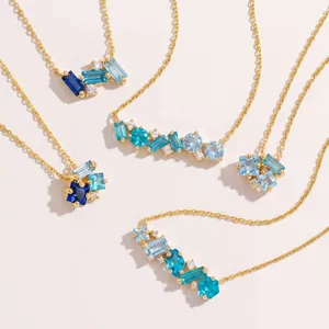 Shuling Luxury Blue Diamond Hình Học Hàng Kim Cương Vòng Cổ Kim Cương Mạ Vàng Nhiều Hình Kim Cương Trang Sức