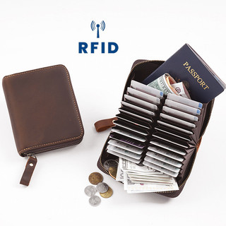 Chống Từ RFID Da Thật Chính Hãng Đựng Thẻ Retro Ngựa Da Organ Phong Cách 24 Khe Cắm Thẻ Dung Tích Lớn Nhiều Khe Cắm Thẻ Ví Đựng Tiền Xu