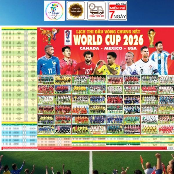 Decal bóc dán - Lịch Thi Đấu World Cup 2026 (Kích Thước 40x30Cm)