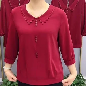 Người Cao Tuổi Trung Niên Mùa Xuân Tay Ba Phần Tư Phong Cách Phương Tây Đáy Áo Sơ Mi Rời Bao Bụng Áo Thun Size Lớn Mẹ Top 82085.26