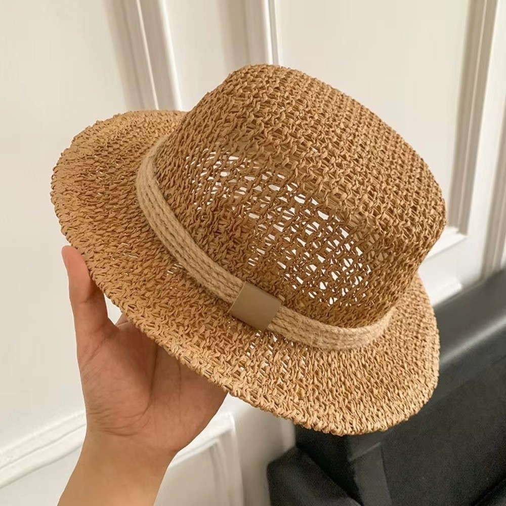 Mũ chống nắng HOBBYIN, Mũ len dệt rỗng thoáng khí, Vành rộng thường ngày Mũ Panama đi chơi trên bãi biển