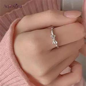 AqToCna Mới Ngọt Nơ Chỉ Số Ngón Tay Nhẫn Nữ Mini Nơ Thiết Kế Đơn Giản Trơn Mở Nhẫn Quà Tặng Cho Bé Gái Trang Sức Phụ Kiện AqToCna
